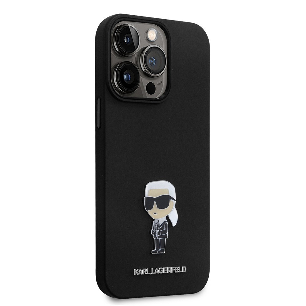 Karl Lagerfeld iPhone 15 Pro Max Cover Ikonik Metal Pin Sort