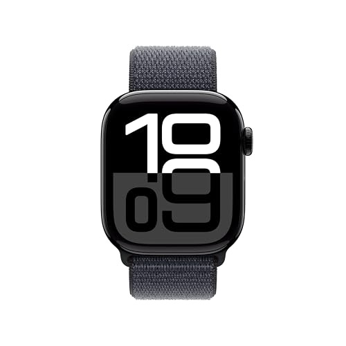 Apple Watch Series 10 GPS Smartwatch, 42mm, Jet Black Aluminum Case with Ink Sport Loop (MWWG3LW/a)