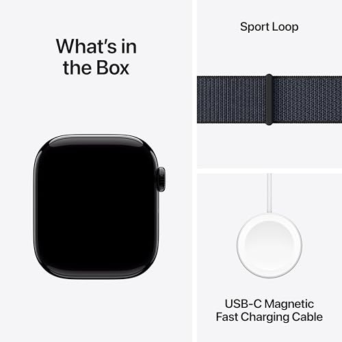 Apple Watch Series 10 GPS Smartwatch, 42mm, Jet Black Aluminum Case with Ink Sport Loop (MWWG3LW/a)