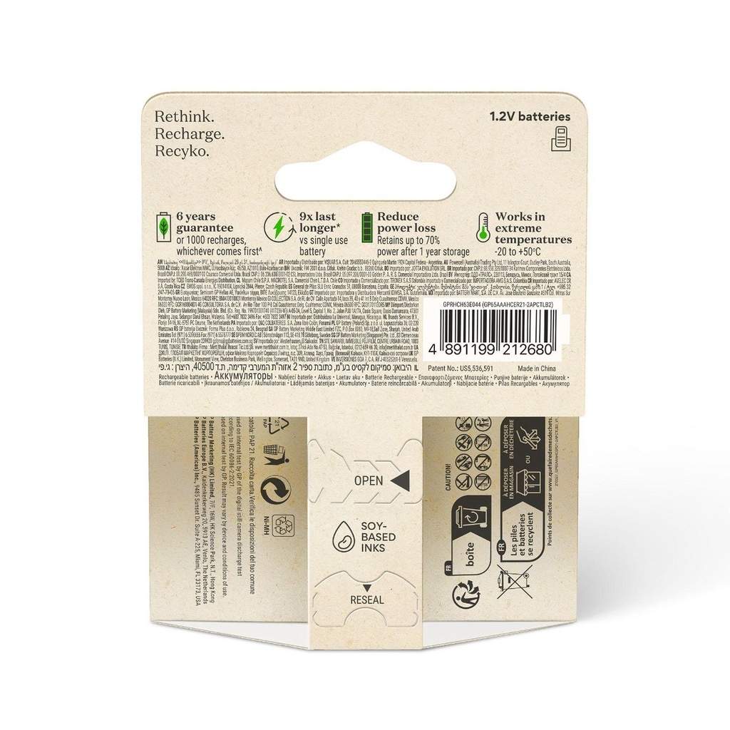 GP NiMH Oplaadbare AAA Micro Batterijen 650mAh (2-pack)