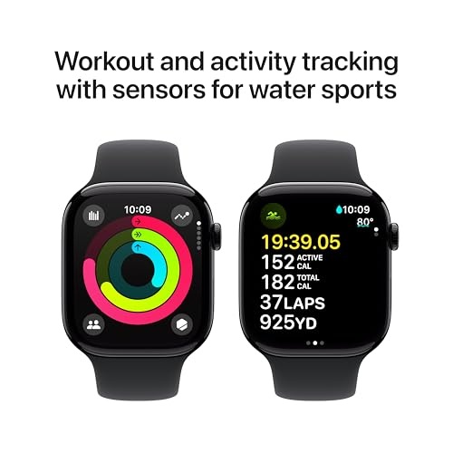 Apple Watch Series 10 GPS 46mm Jet Black Aluminum Case with Black Sport Band - M/L