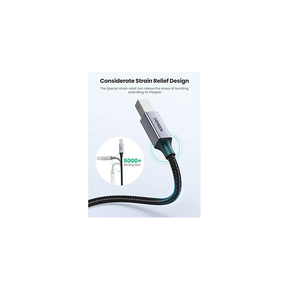 UGREEN USB C to USB B Printer Cable Type C to B Male Braided MIDI DJ Audio Lead High Speed Compatible with All USB B Devices HP Epson Dell Label