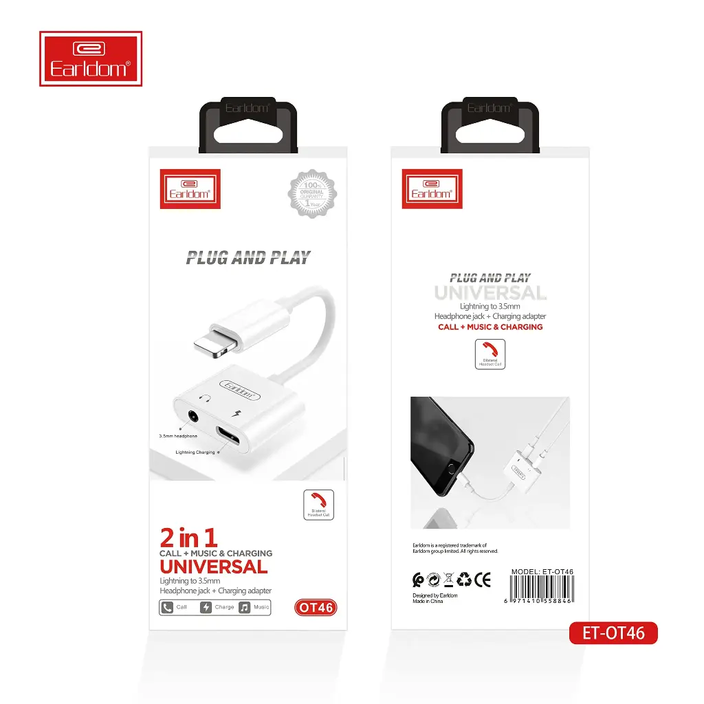 Earldom Lightning Adapter 2IN1 Music+Charging