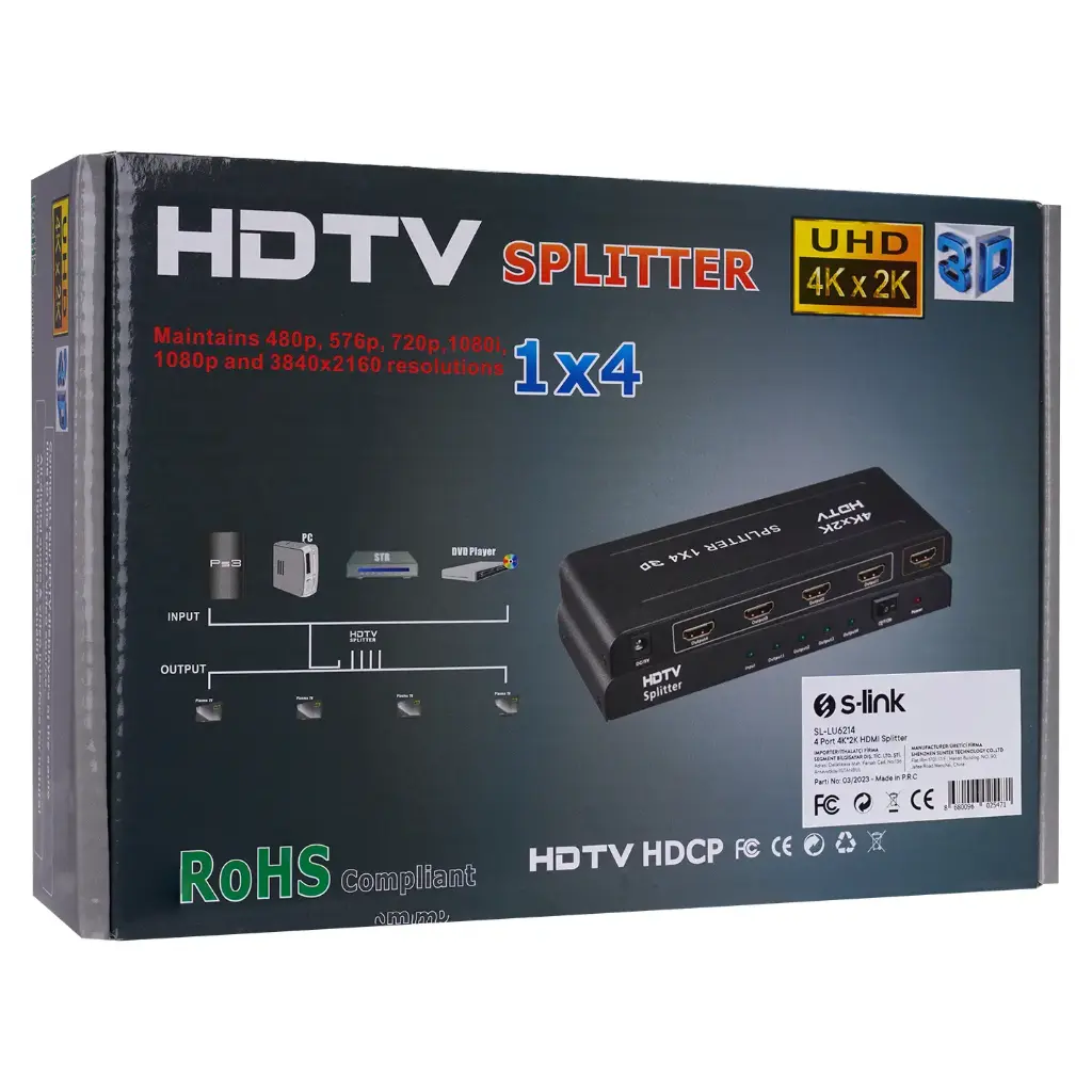 RoHS Hdmi Splitter 4K*2K 4 Ports 