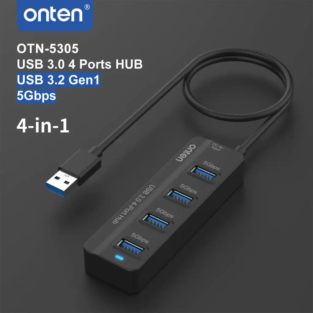 Onten 4-in-1 USB 3.2 Gen 1 5gbps USB 3.0 4-Port Hub OTN-5305