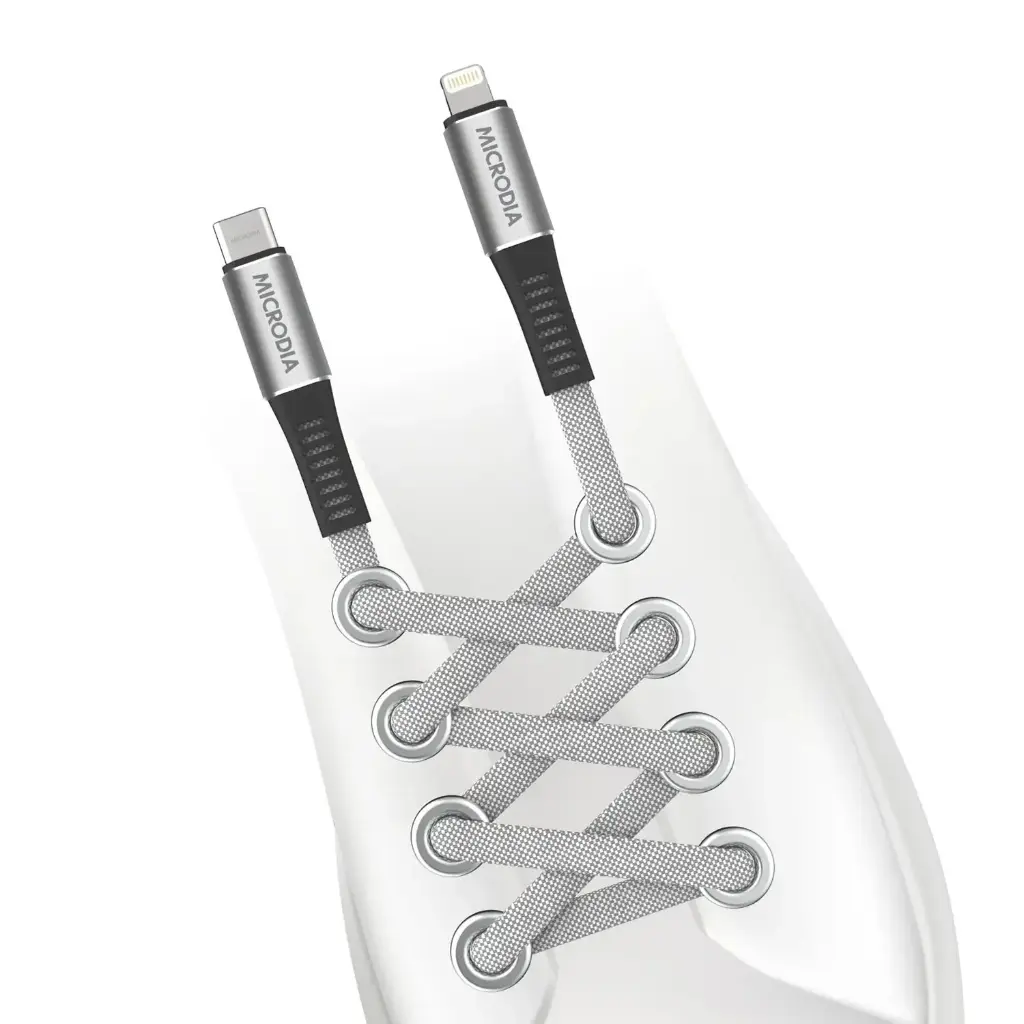 Microdia ExeCable Shoelace PD 60W USB-C To Lightning Silver 1.3m