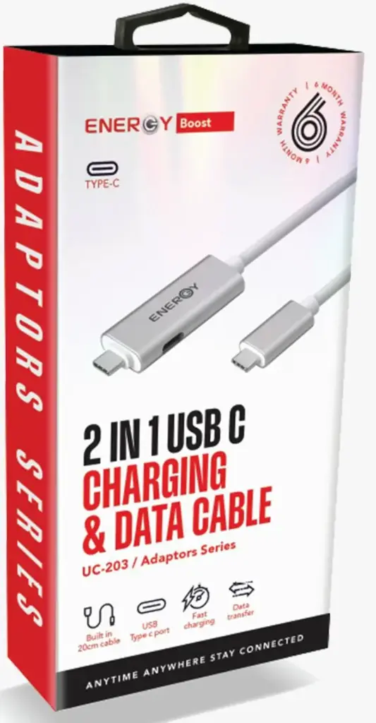 Energy 2 in 1 Usb C Charging & Data Cable Male Male Female 