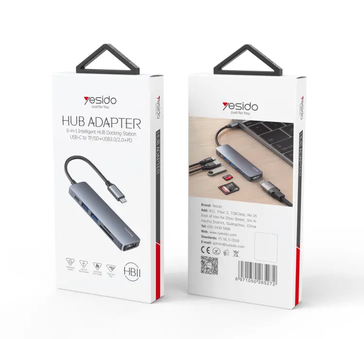 Yesido Hub Adapter 6 in 1 Usb-C To TF/SD+USB3.0/2.0+PD+HDMI