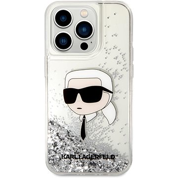 Karl Lagerfeld Liquid Glitter Karl Head Back Cover Für iPhone 15 Pro Max Silber