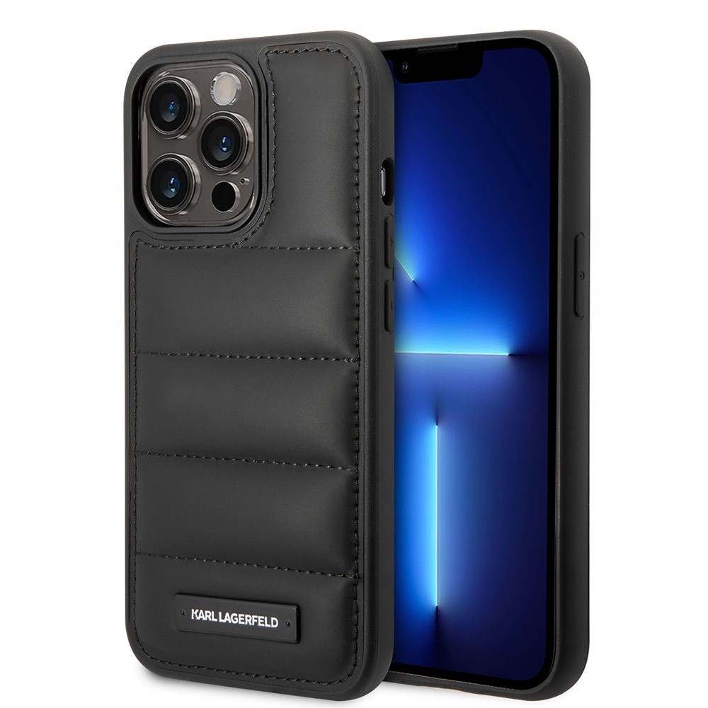 Karl Lagerfeld iPhone 15 Pro Max Cover Quilted Nylon Puffy Case Logo Plate Sort