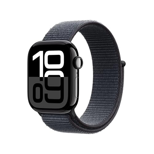 Apple Watch Series 10 GPS Smartwatch, 42mm, Jet Black Aluminum Case with Ink Sport Loop (MWWG3LW/a)