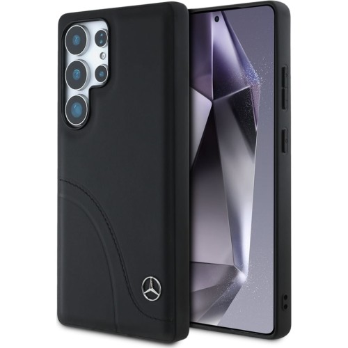 Cover Mercedes Leather Curved Stitches do Galaxy S25 Ultra, czarne 