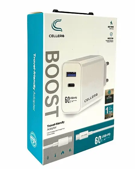 Cellero GaN 60w USB+PD Fast Charging Adapter 