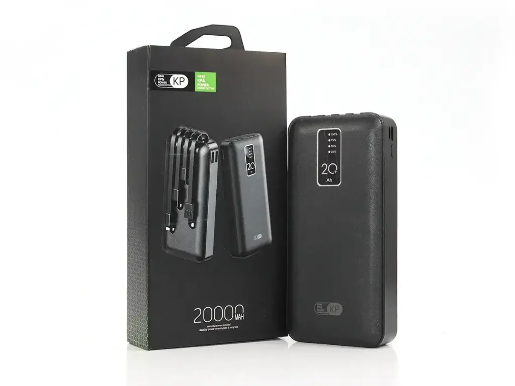 KP-27 Powebank 20000mAh With Cables (USB-Micro-TypeC-Lightning) No PD 1 Port Usb Out + PD in