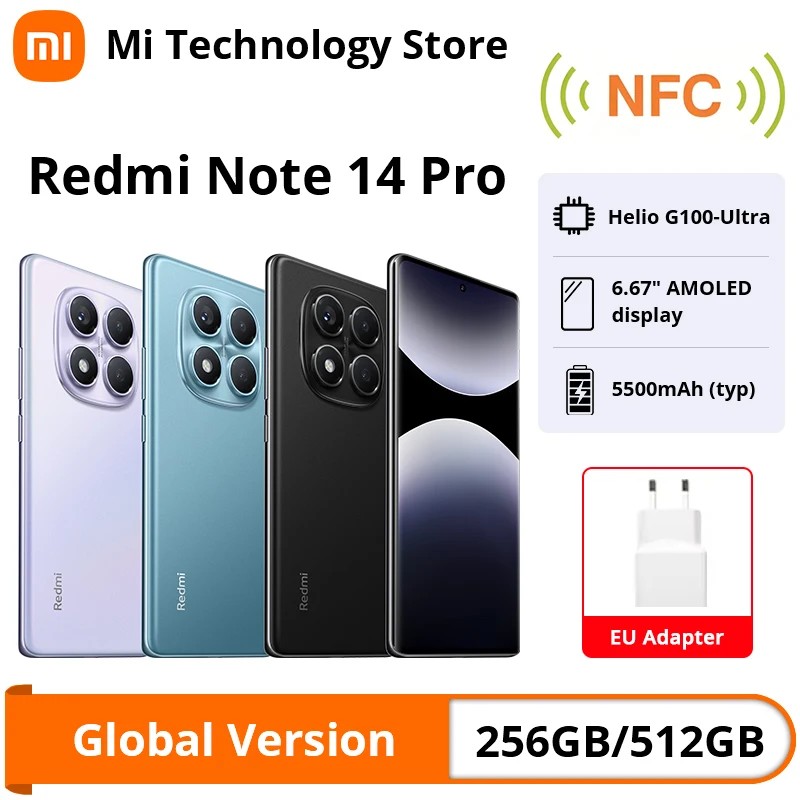 Xiaomi-Smartphone Redmi Note 14 Pro, Versin Global, 4G, NFC, Cmara Ia De 200MP, MediaTek, Helio Black