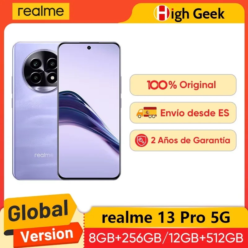 Versin Global Realme 13 Pro 5G Smartphone Sony LYT-600 OIS Cmara Snapdragon 7s Gen 2 120Hz Curved Emerald Green