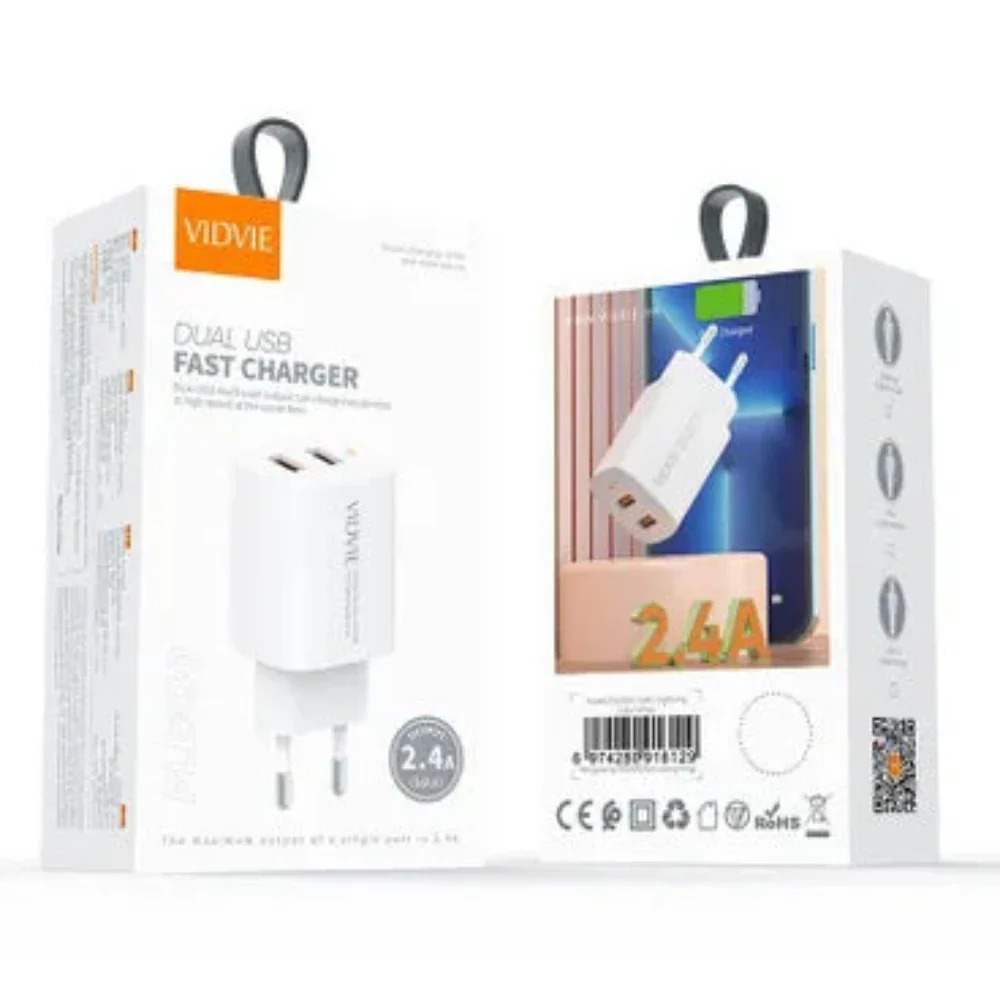 Vidvie Dual USB Fast Charger With USB iPhone Cable 