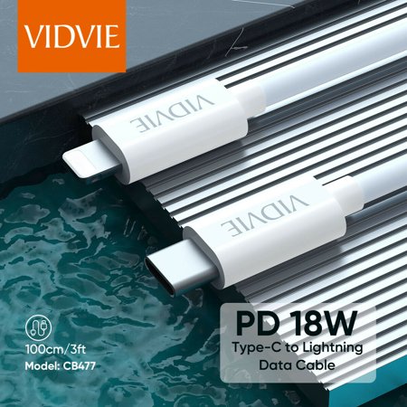 VIDVIE USB C to iPhone Charger Cable (3ft) Fast Charger 20W PD Compatible or iPhone 14  13   12   11 X XS XR 8 Plus AirPods Pro Etc White Model CB477