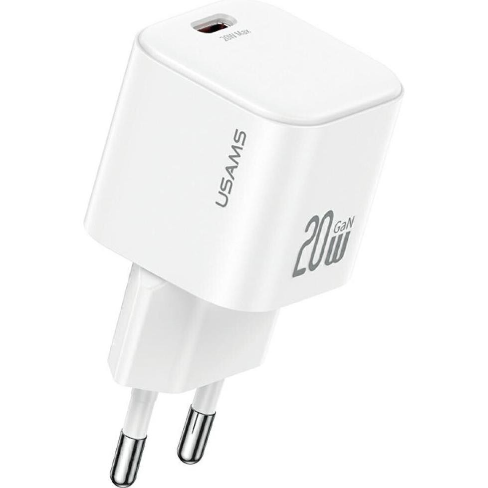 Usams Wall Charger JO Series CC260 20W USB-C + 1m USB-C/USB-C Cable White (20W), Caricatore USB, Bianco