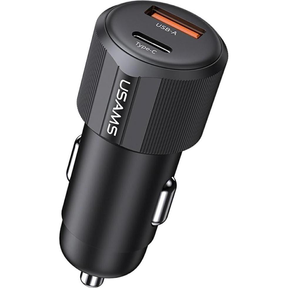 Usams CC283 60W a+C Dual-port Fast Car Charger - YT Series Black, Adattatore per Auto, Nero