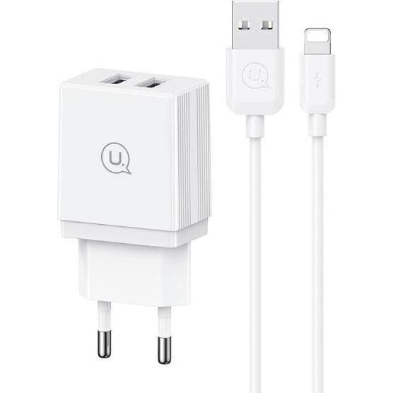 Usams Ład. Siec. 18W Lightning2.1A 2.1A 1m Ricarica Rapida Biały/bianco Serie HC (CC090) (18W), Caricatore USB, Bianco