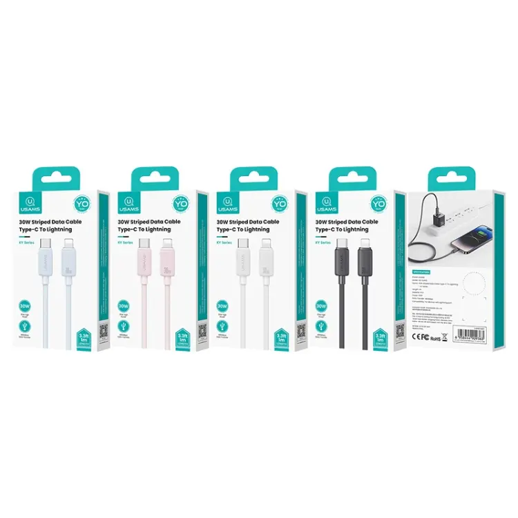 US-SJ702 30W Striped Data Cable Type-C To Lightning 3M