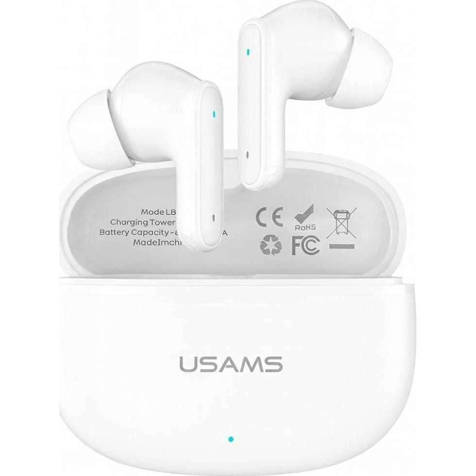 Usams E05 TWS Earphones Bluetooth 6.0 Wireless White (3.50h, Senza Fili), Cuffie, Bianco