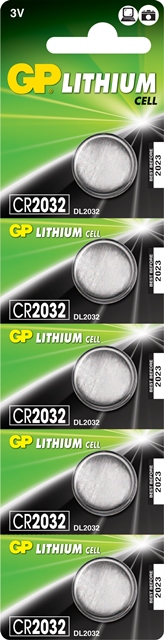 GP Lithium Coin Cell Battery CR2032 CR-2032 3V 5 Pack Blister