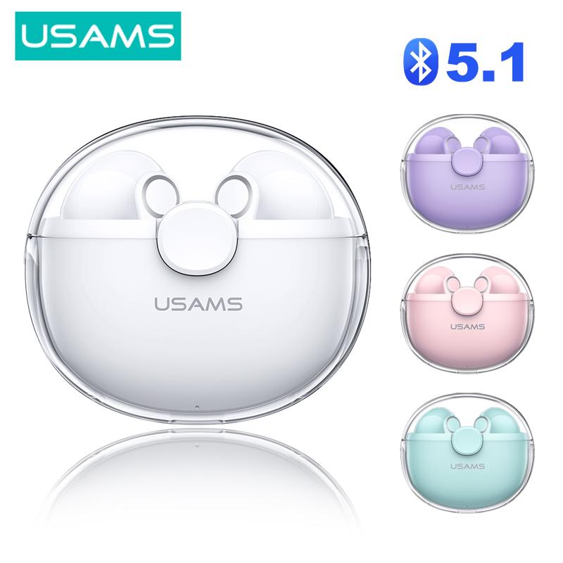 (white, Bluetooth Headphone 5.1) USAMS Bluetooth Headphone 5.1 Wireless TWS Earphone Touch Control Earbuds Waterproof Sport Headsets Noise Reduction W