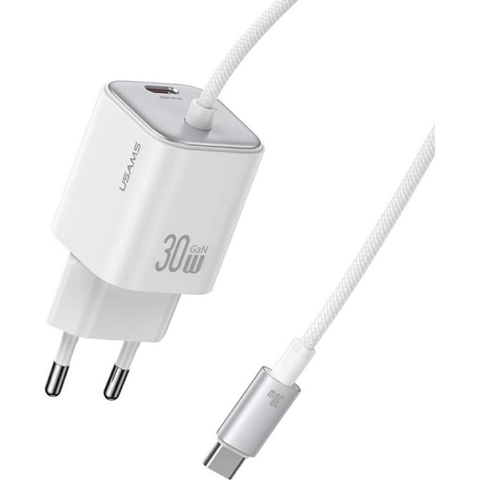 Usams JC Series CC264 30W GaN Mini Fast Charge 2xUSB-C Biały (30W), Caricatore USB, Bianco
