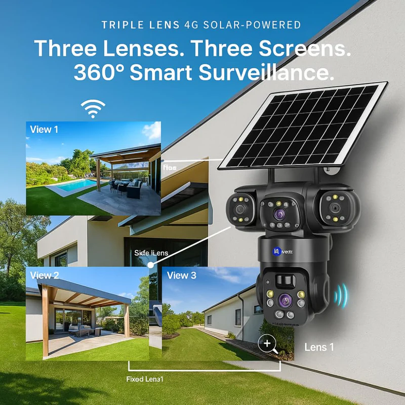 Outdoor & Solar Smart Security Camera 3 Lens