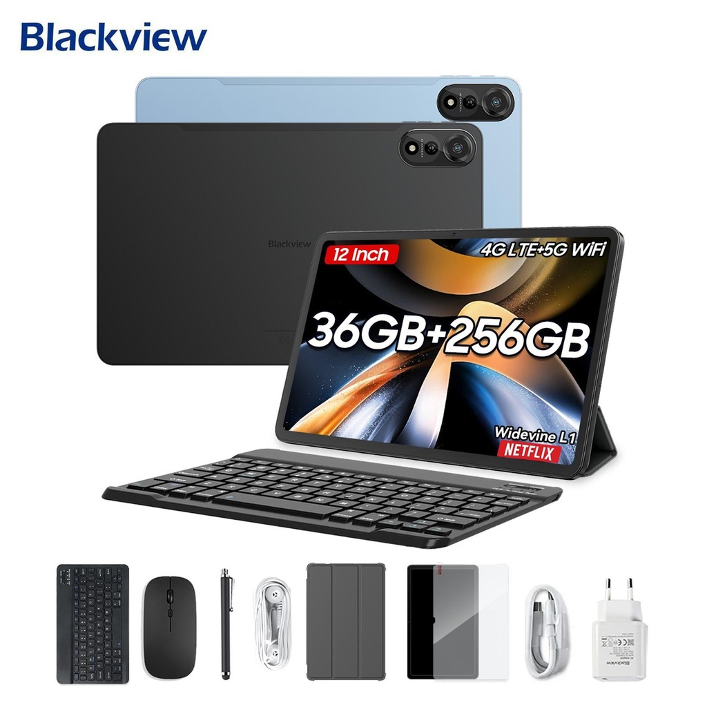 Blackview MEGA 2/MEGA 2set Tablet Android 15 4G 12 Polegadas 24GB/36GB RAM 256GB ROM Widevine L1 36+256+Peripheral Set Cinzento
