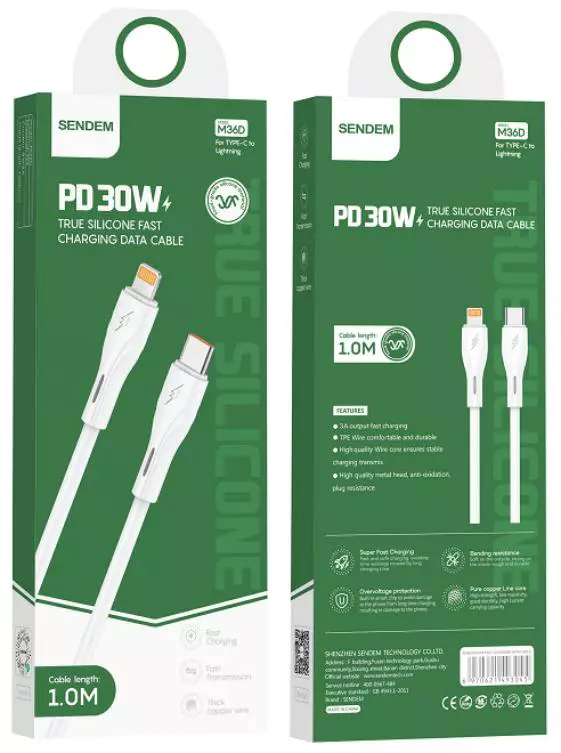 Sendem Type-C To Lightning Cable Fast Charging 6a