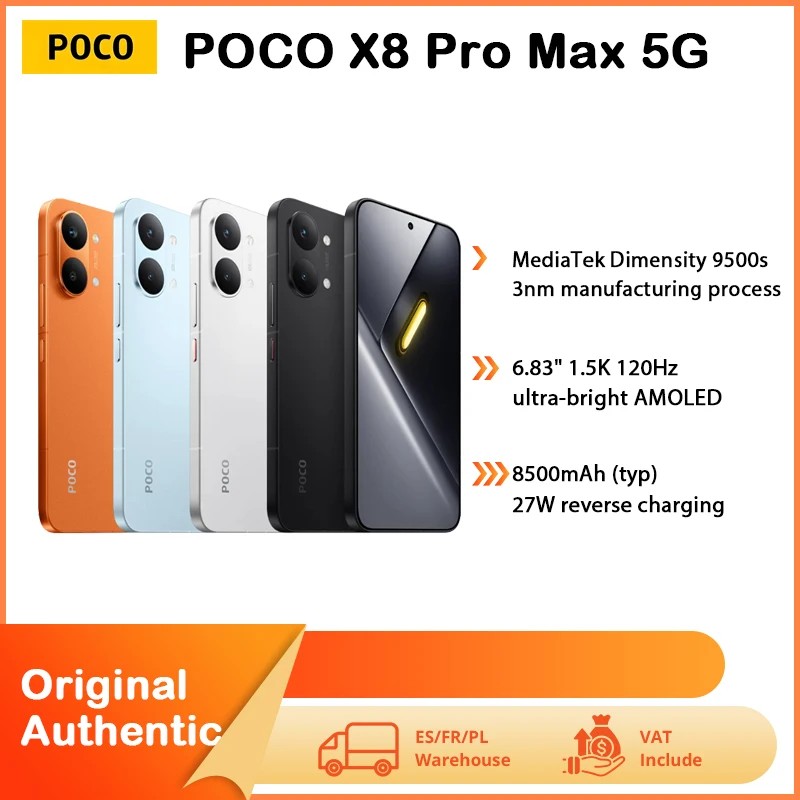 POCO X8 Pro MAX - Smartfon 6.83 "Dimensity 9500S, Bateria 8500 MAh, 50MP Light Fusion 600 Sensor Z OIS 12/256GB
