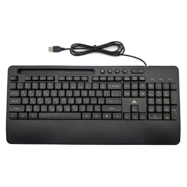 Jedel K27 Wired Keyboard with Tablet/Mobile/Pen Holder, Compatible with USB 2.0/3.0, Support USB1.0/1.1 English, French Layout for Win/Mac, Desktop, Laptop,1 Year Warranty (ENGLISH & ARABIC KEYBOARD)