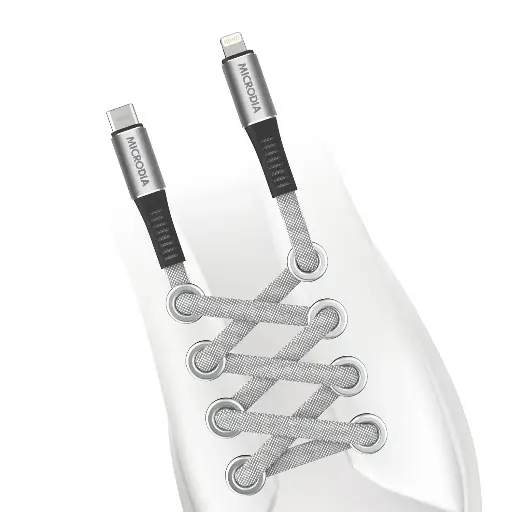 Microdia ExeCable Shoelace PD 60W USB-C To Lightning Silver 2.6m