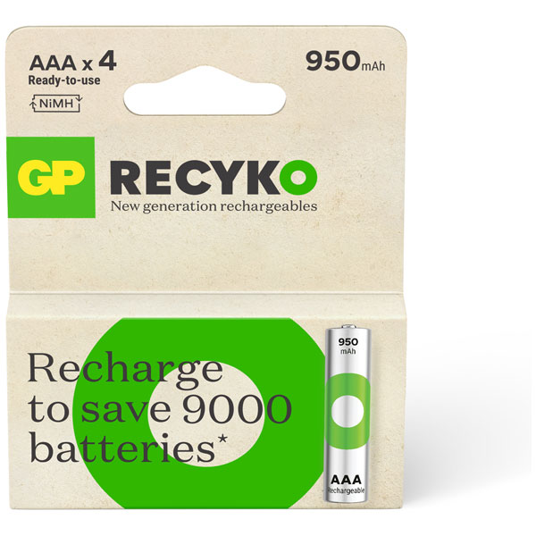 GP GPRHC103E042 GP Recyko NiMH 950mAh AAA 4's ECV Paper Box